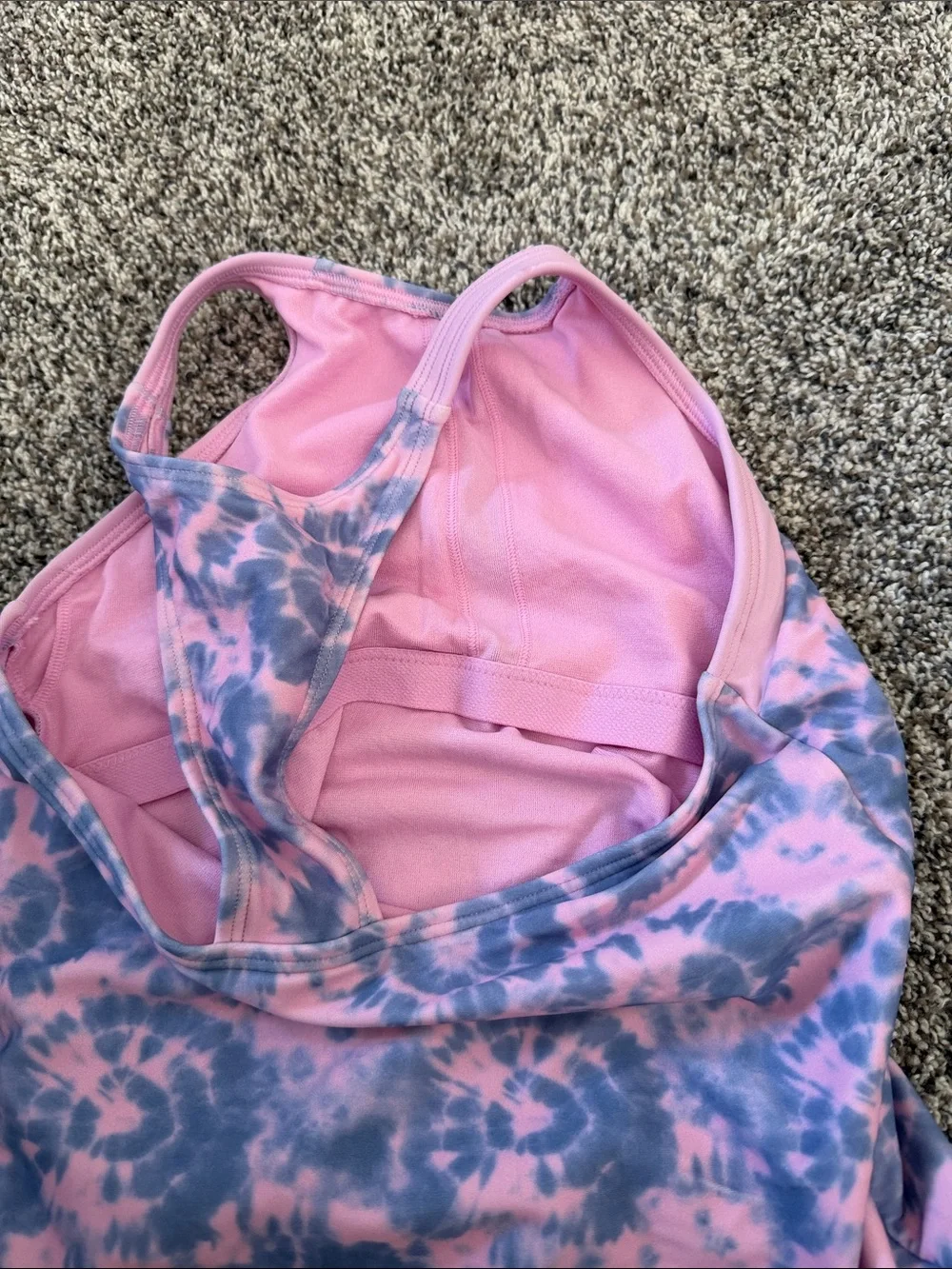 Athleta girl free spirit tankini swim top tie dye pink and blue size L/girls 12
